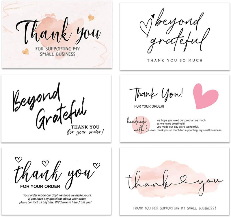 SCORYULE 300PCS Thank You For Supporting My Business Cards, 6 Styles-2" x 3.5" Small Customer Appreciation Card for Shop, Online Retailers, Business Supplies and Local Stores - Image 1